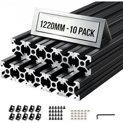 VEVOR 10PCS 2020 Aluminum Extrusion Profile, 48 Inch 1220 mm, T Slot European Standard Anodized Linear Rail, High-Strength Extruded Aluminum Rail, for 3D Printer Parts and CNC DIY Workbench, Black