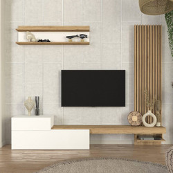 Σύνθεση τηλεόρασης Dumont Megapap χρώμα λευκό - sepet oak 240x36,8x200εκ