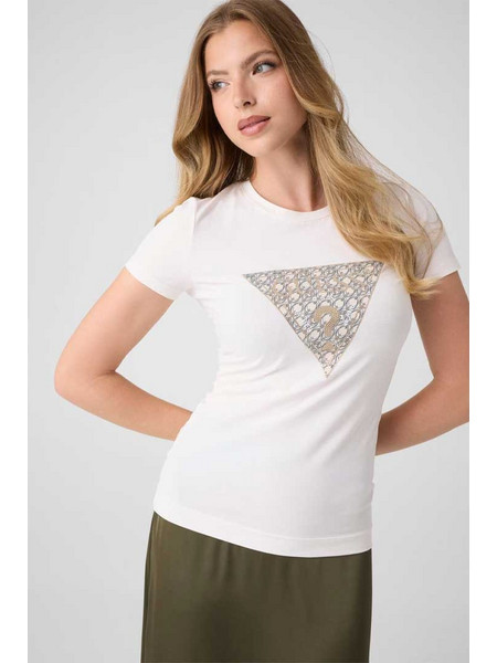 GUESS WOMAN LOGO TRIANGLE T SHIRT WHITE 1