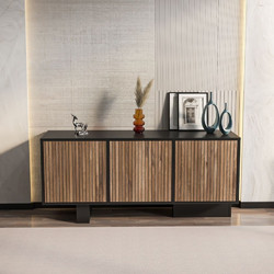 Sideboard Monaco Black, Light Walnut Melamine Coated Particle Board 150x45x51.5 cm