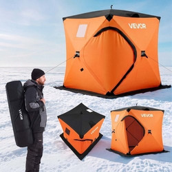 Σκηνή για Ψάρεμα στον Πάγο VEVOR Pop Up 1-2 Ατόμων 1,52x1,52x1,75 m Μονωμένο Καταφύγιο, για Χειμερινό Ψάρεμα, 2,31 m Επιφάνεια, Ύφασμα 4 Στρώσεων 600D, Φορητό Στυλ Κύβου με Άγκυρες, Σχοινιά & Τσάντα Μ