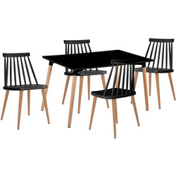 Lavida-art Τραπεζαρία: Τραπέζι 120x80 Οξιά/mdf + 4 Καρέκλες Μέταλλο Βαφή Φυσικό pp Μαύρο