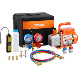 VEVOR Αντλία Κενού AC 267 L/min(4.5 CFM) και Σετ Μανόμετρων, Μονοβάθμια Περιστροφική Πτερυγιοφόρος Αντλία Κενού HVAC, Κιτ Μανόμετρων Ψυκτικού Μέσου A/C, με Σωλήνες Ανίχνευσης Διαρροών, για R134a, R12,