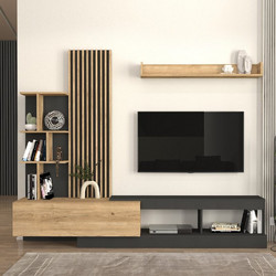 Σύνθεση τηλεόρασης Vermont Megapap χρώμα ανθρακί - sepet oak 240x40x192εκ