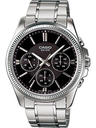 Casio Ανδρικό Ρολόι Χρονογράφος με Ασημί Μεταλλικό Μπρασελέ MTP-1375D-1A