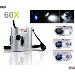 Μικροσκόπιο μίνι τσέπης φωτιζόμενο με UV light και μεγέθυνση 60 φορές