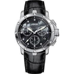 Venus Genesis Diamonds Γυναικείο Ρολόι Χρονογράφος με Μαύρο Δερμάτινο Λουράκι VE-1315A1-55-L2