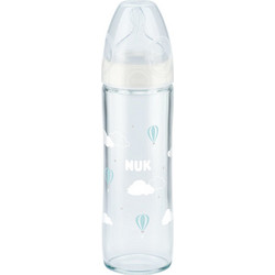 Nuk New Classic Γυάλινο Μπιμπερό με Θηλή Σιλικόνης κατά των Κολικών 0-6m White Clouds 240ml
