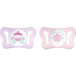 Chicco Physio Micro Ανατομικές Ορθοδοντικές Πιπίλες Σιλικόνης 0-2m Crown Pink 2τμχ