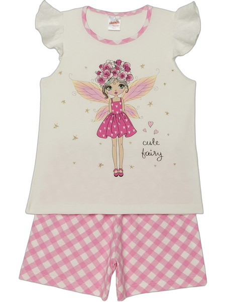 Minerva Cute Fairy Παιδική Πιτζάμα Βαμβακερή Καλοκαιρινή Λευκή Ροζ 90-62106-172