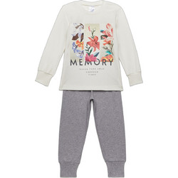 Pretty Baby Memory Παιδική Πιτζάμα Βαμβακερή Χειμωνιάτικη Λευκή Γκρι 64875