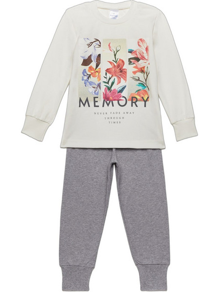 Pretty Baby Memory Παιδική Πιτζάμα Βαμβακερή Χειμωνιάτικη Λευκή Γκρι 64875
