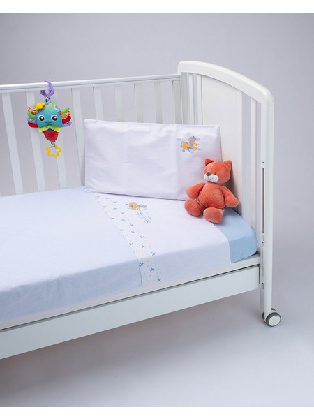 Prenatal Σετ Βρεφικά Σεντόνια Κούνιας Βαμβακερά 120x180 White/Blue