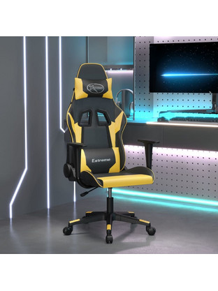 vidaXL Καρέκλα Gaming Δερματίνης με Ρυθμιζόμενα Μπράτσα Μαύρη Χρυσή 3143689
