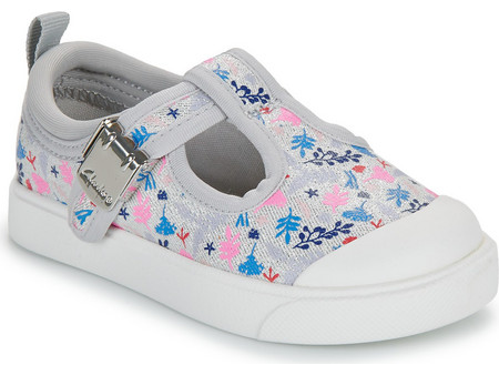 Clarks Παιδικές Μπαλαρίνες Πάνινες με Ρυθμιζόμενο Λουράκι Γκρι 26172138
