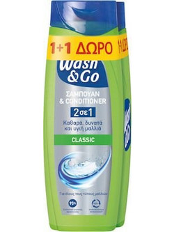 Wash & Go Classic Φυτικό Σαμπουάν για Επανόρθωση 2x360ml