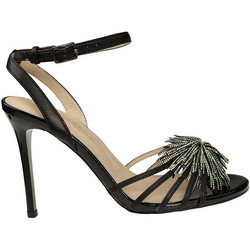 Versace 19V69 Γυναικεία Πέδιλα Δερμάτινα Μαύρα με Λεπτό Πολύ Ψηλό Τακούνι και Στρας AM3C1122-884