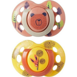 Tommee Tippee Fun Style Ορθοδοντικές Πιπίλες Σιλικόνης 6-18m Καφέ Κίτρινο 2τμχ