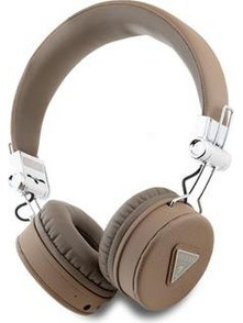 Guess PU Grained Triangle Logo ENC Ασύρματα Bluetooth Ακουστικά On Ear Καφέ