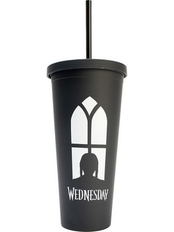 Blue Sky Ποτήρι Πλαστικό με Καλαμάκι Wednesday Μαύρο 650ml 5056563719779
