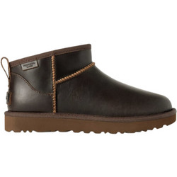 UGG Classic Ultra Mini Γυναικεία Μποτάκια Δερμάτινα Σοκολατί Αδιάβροχα με Γούνα 1163490-00G4
