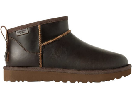 UGG Classic Ultra Mini Γυναικεία Μποτάκια Δερμάτινα Σοκολατί Αδιάβροχα με Γούνα 1163490-00G4