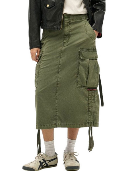 Superdry Μίντι Φούστα Υφασμάτινη Cargo Χακί W7210336A-1GN