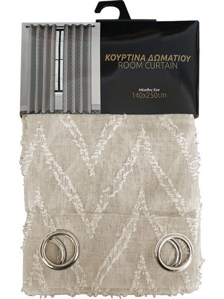 TNS Κουρτίνα Παραθύρου με Τρουκς 140x250 Chevron Beige
