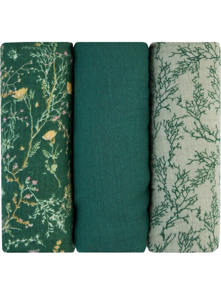 KikkaBoo Secret Garden Πάνες Αγκαλιάς από Μουσελίνα Πράσινες 75x75cm 3τμχ