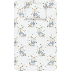 Borea Σετ Παιδικά Σεντόνια Μονά Βαμβακερά 160x240 Bunnies Light Blue 2τμχ