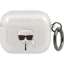 Karl Lagerfeld Glitter Karl Head Θήκη Σιλικόνης με Γάντζο για Apple AirPods 3 Ασημί