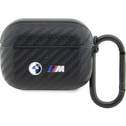 BMW Carbon Double Metal Logo Θήκη Σιλικόνης με Γάντζο για Apple AirPods Pro 1 Μαύρη