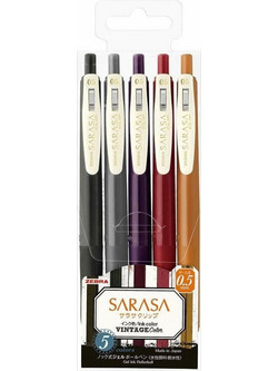Zebra Sarasa Clip Vintage Σετ Στυλό Διαρκείας 0.5mm Πολύχρωμο 5τμχ