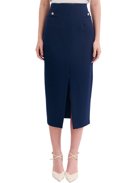 Forel Μίντι Φούστα Υφασμάτινη Ψηλόμεση Pencil Navy Μπλε 080.00.01.009