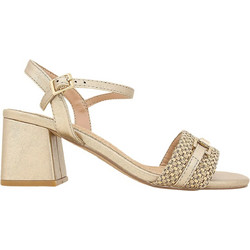 Envie Shoes Γυναικεία Πέδιλα Δερμάτινα Χρυσά με Χοντρό Χαμηλό Τακούνι E84-21247-36
