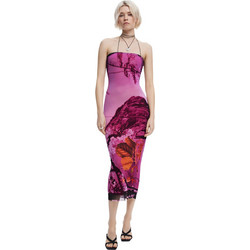 Desigual Lakecomo Midi Καλοκαιρινό Βραδινό Φόρεμα Φούξια 25SWVK39-3184