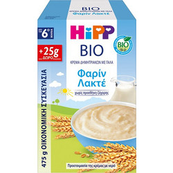 Hipp Bio Φαρίν Λακτέ Βιολογική Βρεφική Κρέμα με Γάλα και Σιμιγδάλι 6m+ Χωρίς Ζάχαρη 475gr