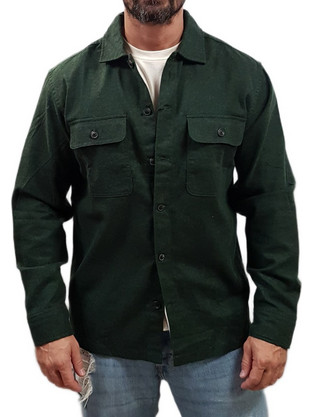 Jack & Jones Ανδρικό Πουκάμισο Βαμβακερό Μακρυμάνικο Κανονική Γραμμή Overshirt Χακί 12278969