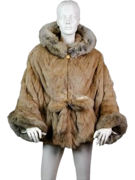 Leather Brands Γυναικεία Γούνα με Κουκούλα Μπεζ FUR-K-4