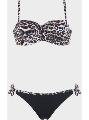 Gsecret Bikini Set Strapless Animal Print Μαύρο Καφέ SQ66597-34001