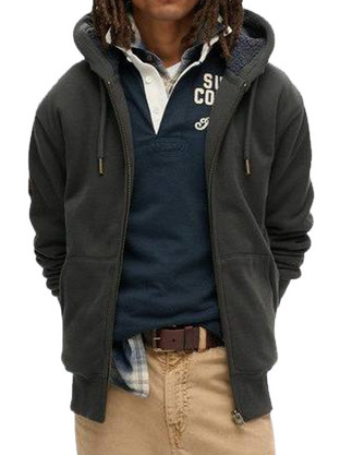 Superdry Ανδρική Ζακέτα Φούτερ με Κουκούλα και Φερμουάρ Ανθρακί M2014502-AFB