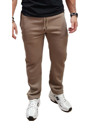 Rebase Ανδρικό Παντελόνι Φόρμας Fleece με Λάστιχο Μπεζ 252RPAN-6024