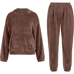 Celestino Γυναικείο Σετ Φόρμας Fleece με Λάστιχο Καφέ WT1019.0110