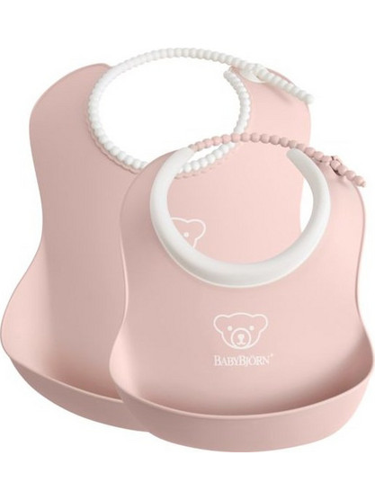 BabyBjorn Σετ Αδιάβροχες Σαλιάρες Πλαστικές με Κουμπί & Τσέπη 4m+ Ροζ 2τμχ