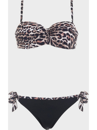 Gsecret Bikini Set Strapless Animal Print Μαύρο Καφέ SQ66595-33946