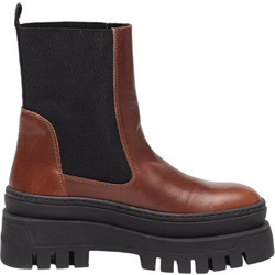 Steve Madden Γυναικεία Μποτάκια Chelsea Δερμάτινα Καφέ με Χοντρό Χαμηλό Τακούνι 11002679-280