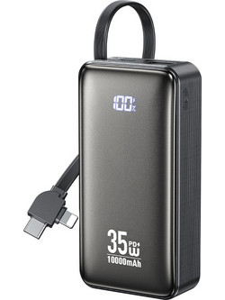 WK WP-61 Power Bank 10000mAh 35W με Θύρα USB-A & Θύρα USB-C Quick Charge 3.0 & Power Delivery Black