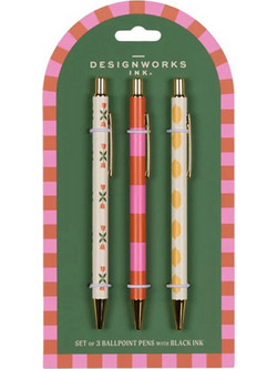Designworks Slim Metal Twisty Flower, Stripe & Lemon Σετ Στυλό Διαρκείας 1mm Μαύρο 3τμχ SBP-1001