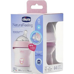 Chicco Natural Feeling Πλαστικό Μπιμπερό με Θηλή Σιλικόνης κατά των Κολικών 0+ Μηνών Owl Pink 150ml