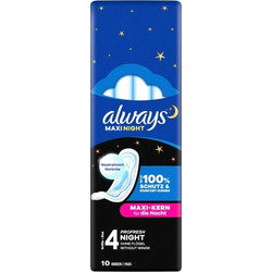 Always Maxi Night Μέγεθος 4 Σερβιέτες χωρίς Φτερά για Αυξημένη Ροή 10τμχ